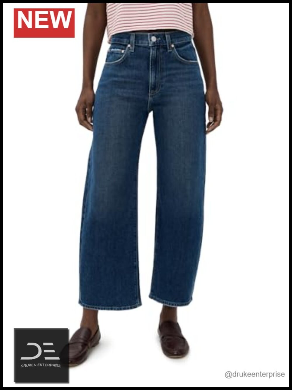 High Rise Barrel Leg Ankle Jeans Cotton Blend
